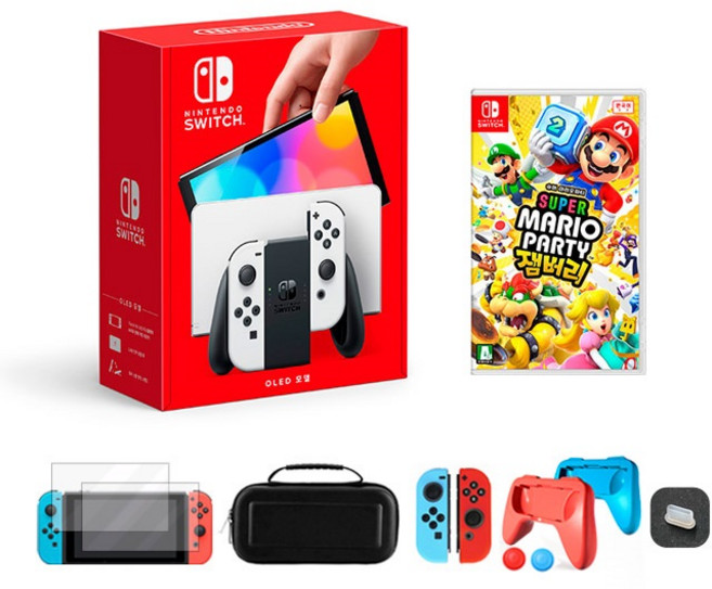 닌텐도 스위치 OLED 화이트 필수 액세서리 풀세트+마리오 파티 잼버리, OLED 화이트 액세서리 세트+마리오 파티 잼버리