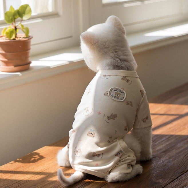 베일리펫 강아지옷 애견의류 테디 항균 올인원, 베이지, 1개