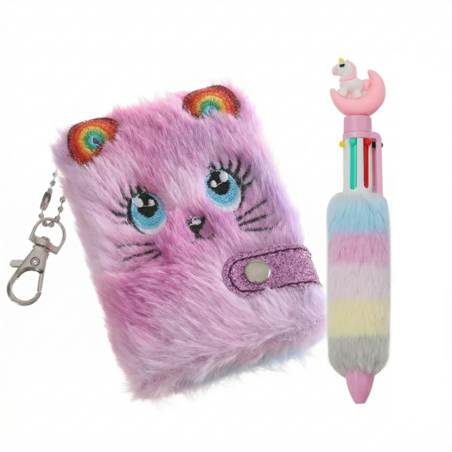 뽀송뽀송 미니 털노트와 유니콘펜, 1개, 퍼플믹스와털펜