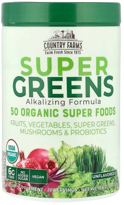 컨트리팜스 Super Greens 알칼리화 포뮬라 무맛 300g (10.6oz), 1병 - 쿠팡
