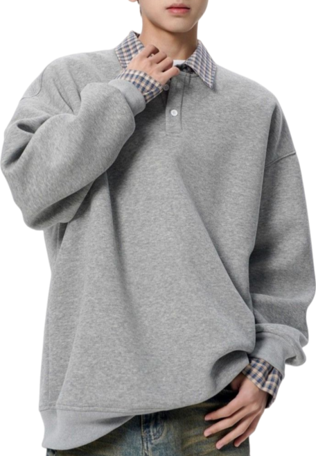 Makone 남성 봄 가을 레이어드 셔츠카라 체크 맨투캔 티셔츠