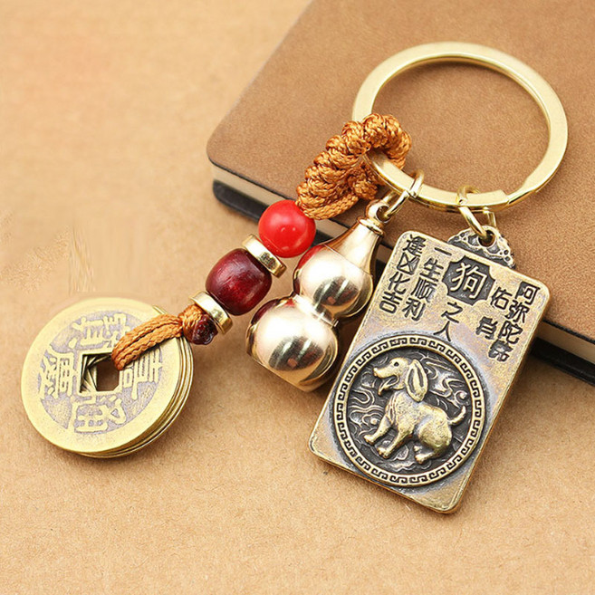 황동 엽전 호리병 동패 재물운 소원성취 키링 열쇠고리, 개띠, 1개