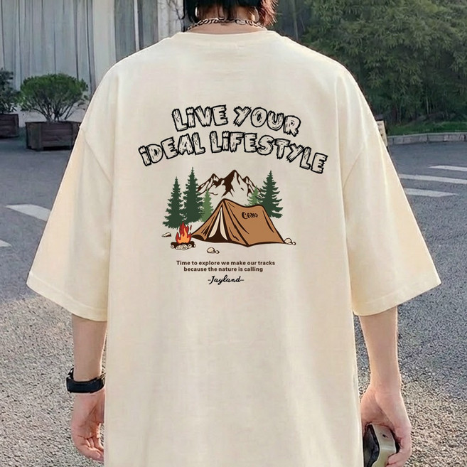 JBOOM 남자 오버핏 반팔티 라이프 프린트 티셔츠