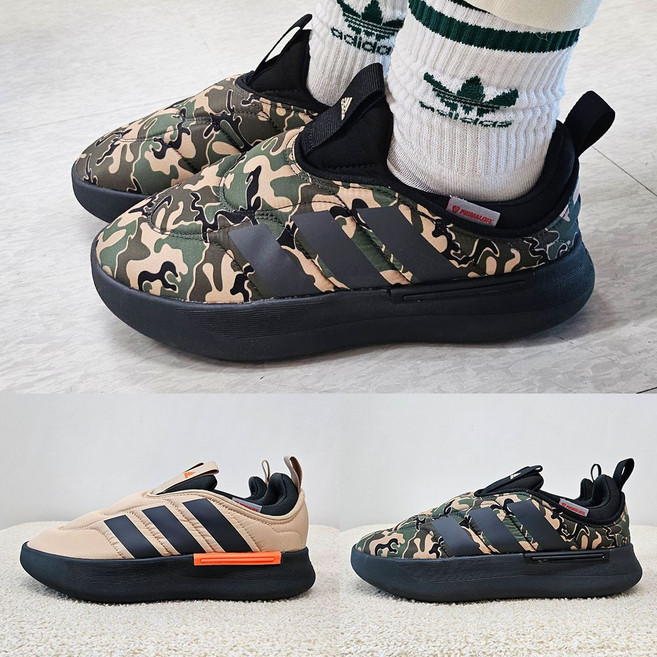 아디다스 겨울 패딩 방한화 남녀공용 따뜻한 슬립온 캠핑신발 아디퍼프