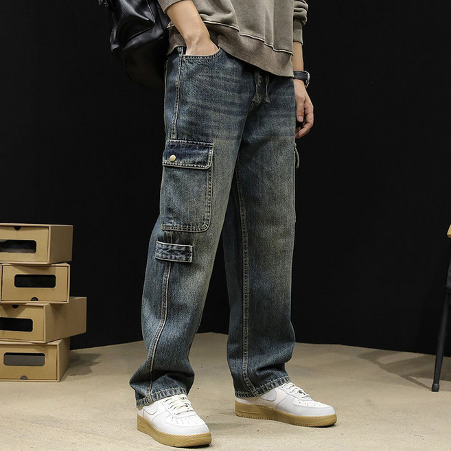 남자 청바지 카고 바지 가을 일자 와이드 빅사이즈 와이드 팬츠