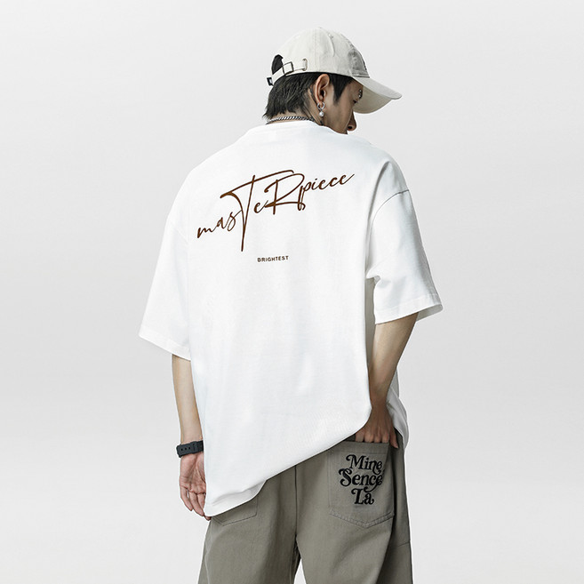 HANYO 남여공용 레터링 프린트 빈티지 루즈핏 캐주얼 반팔 티셔츠