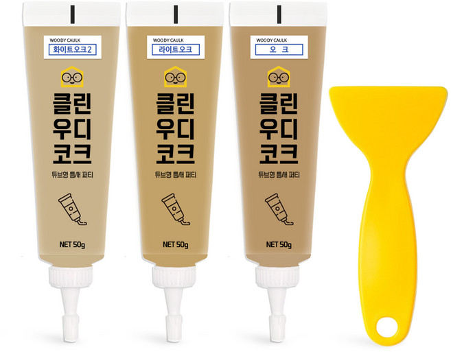 철물팩토리 퍼티 우디코크 마루바닥보수 메꾸미 보수제, 화이트오크2+라이트오크+오크+PVC헤라, 1개