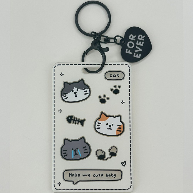 겨울 댕냥친구들 목도리 카드 케이스 명찰 교통 사원증 릴홀더, 1개, 9.냥세마리_하트키링_케이스