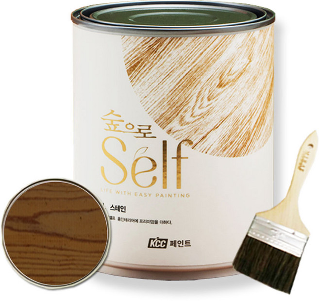 KCC 숲으로셀프 스테인 친환경 수성 오일스테인 + 붓세트, 1개, 1L, 호두나무색
