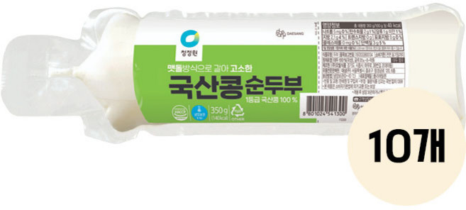 청정원 국산콩 순두부 국산순두부, 10개, 350g