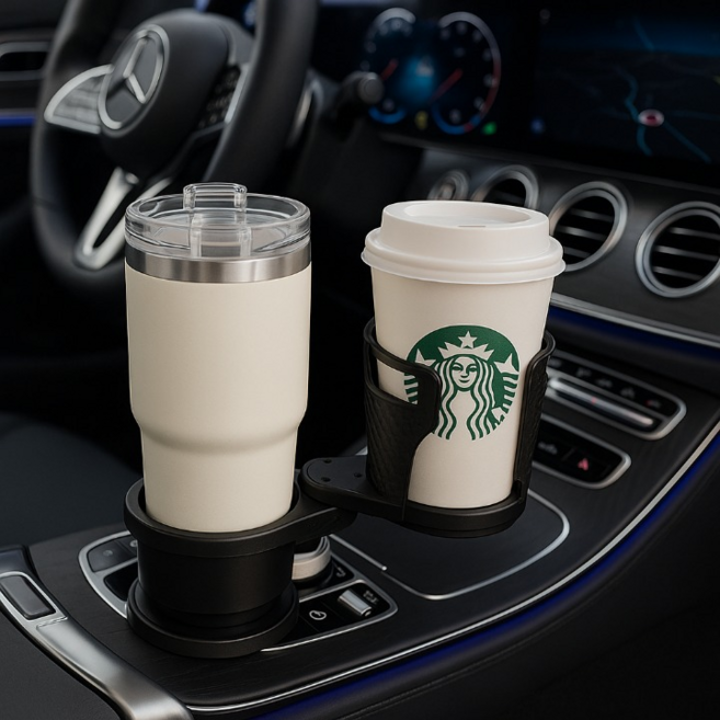 브레보 수납 확장 사이즈 조절 차량용 컵홀더, 블랙, 1개