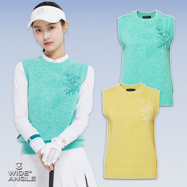 여성 골프니트 라운드 조끼 플라워 인타샤 베스트 와이드앵글 골프웨어 WWP25K72