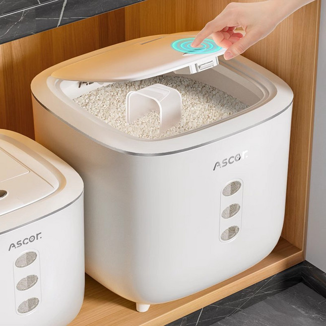 style dr 원터치 쌀통 밀폐 방충 방습 대용량 진공쌀통 쌀보관함, 1개, 흰색