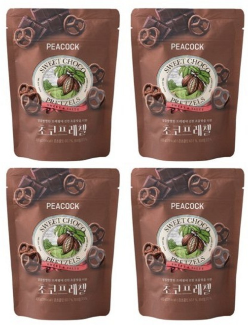 두꺼운 초코 코팅으로 달콤한 맛이 가득한 피코크 초코프레첼 (사탕증정), 105g, 4개