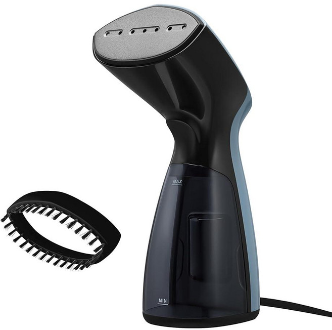 Sunbeam 의류용 1000W 컴팩트 핸드헬드 스팀기 휴대용 여행용 논스틱 헤드 30초 가열 8분 연속 스팀 110ml 물 탱크 빗살 브러시 보관 가방 블루/블, One Size, Steam Burst