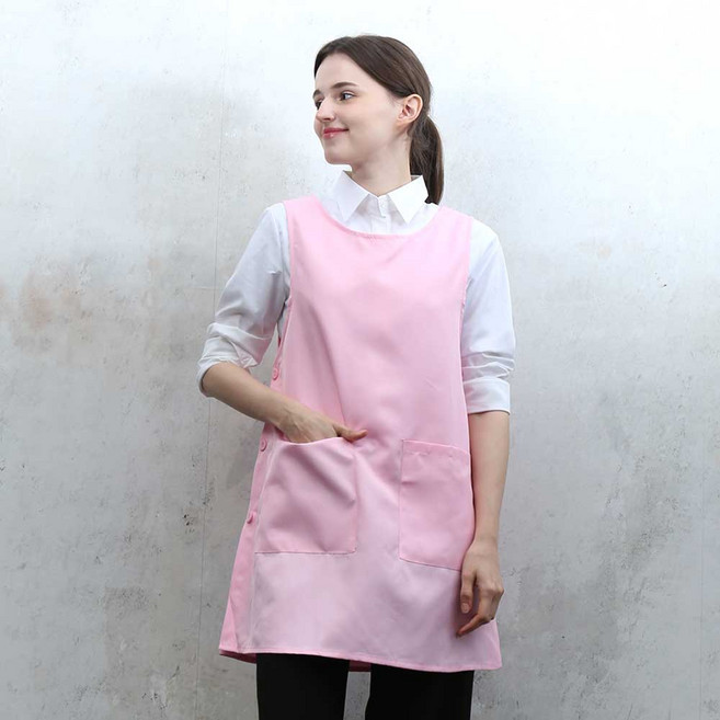 고급폴리 무지 옆단추 핑크 원피스 테이크아웃 행사용 서빙 요양보호사 어린이집 원피스앞치마 옆트임 식당 프랜차이즈 업소용 단체 AP-749, M(55/66), 1개