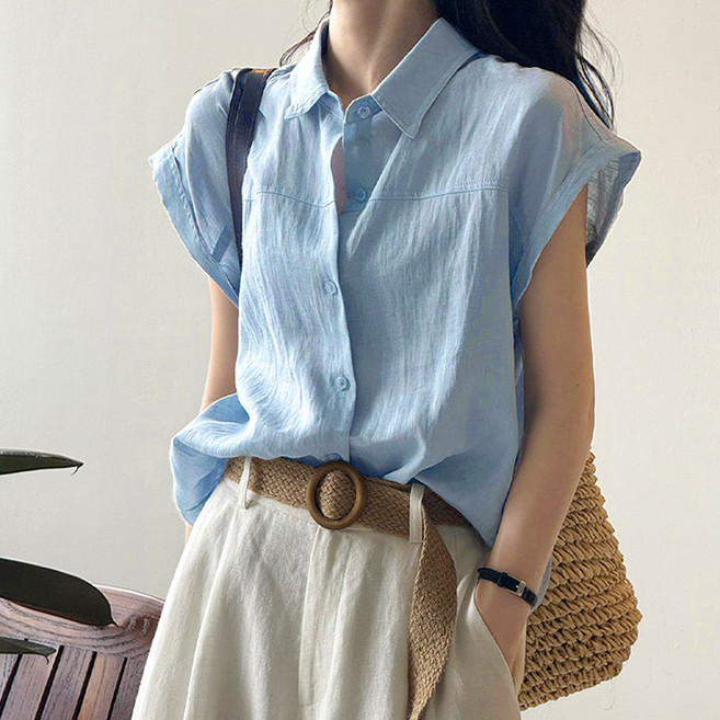 드마엘 리엔 캐주얼 린넨 여성 반팔 데일리 셔츠 (3color)+델로나
