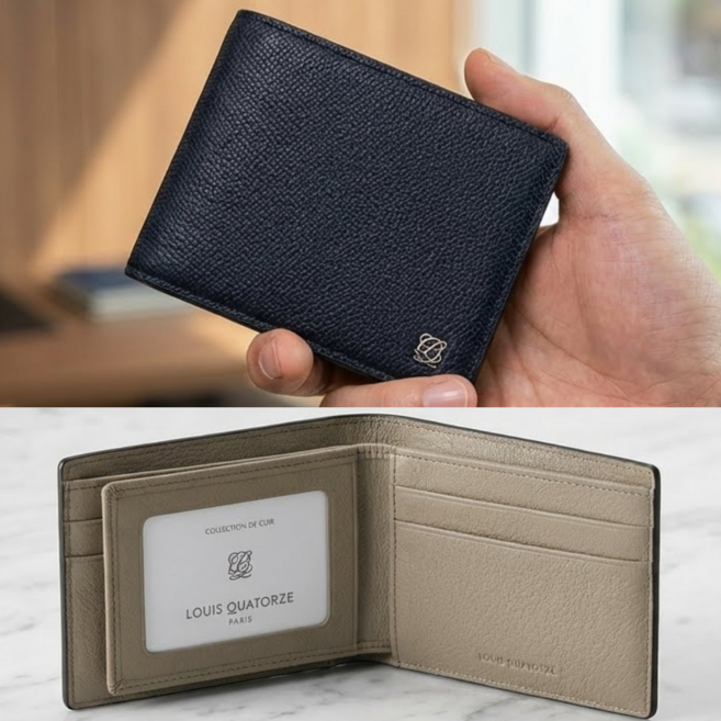 루이까또즈 남성 블랙 토프 소가죽 반지갑 배색 지갑 고급스러운 로고 가죽 월렛 선물포장