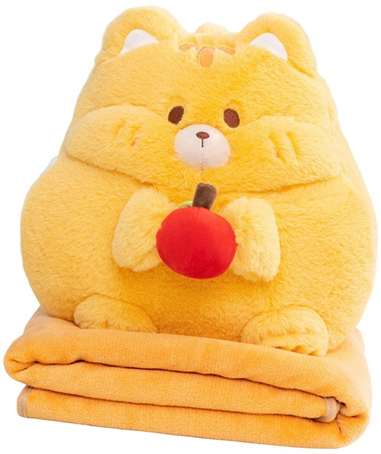 카툰 카피바라 햄스터 쿠션 담요 콤보 부드러운 플러시 베개 던지기, 오렌지1 고양이1