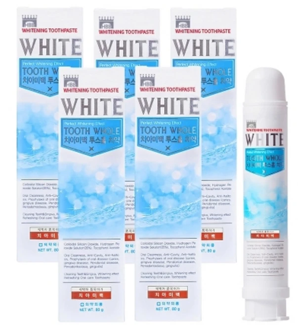 투스홀 치아미백 치약 의약외품 커피착색 케어 구취제거 화이트닝치약 80g 5, 5개 - 쿠팡