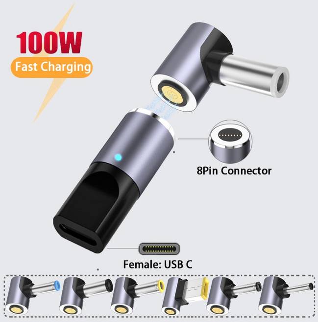 USB C 타입 마그네틱 플러그 커넥터 고속 충전 노트북 전원 공급 장치 어댑터 컨버터 아수스 HP 델 레노버 삼성 65W 100W, 12) 4.01.35mm, 1개