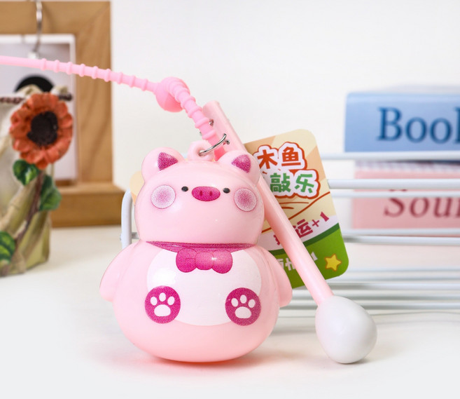 木魚敲敲樂掛飾鑰匙扣, 1個, 粉豬