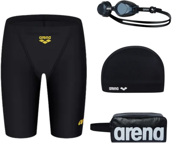 [국내매장판] 아레나 프룻 남자 아동 4부 수영복 스판 수모 아동 수경 손가방 세트 / 남아 수영 용품 세트