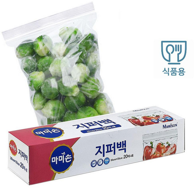 마미손 식품용 다회용 지퍼백 4호 20매 대30x35, 1개
