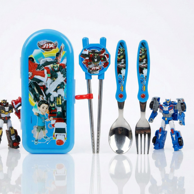 르번 헬로카봇 올인원 교정 젓가락 세트, MIX (헬로카봇), 수저 + 젓가락 + 포크 + 케이스, 1세트