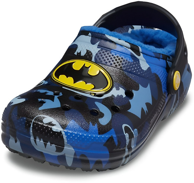 CROCSKIDS 經典內襯蝙蝠俠克駱格毛絨室內拖鞋