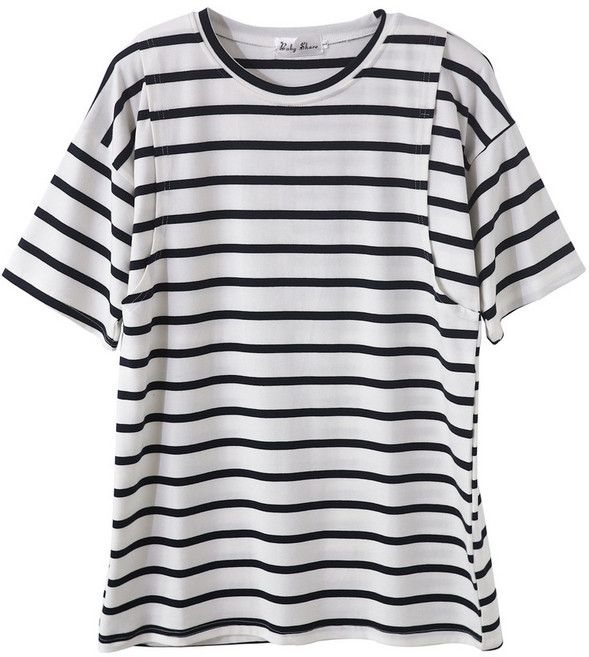 BabyShare 條紋哺乳短袖孕婦裙 哺乳衣 孕婦裝 J1S009E2L