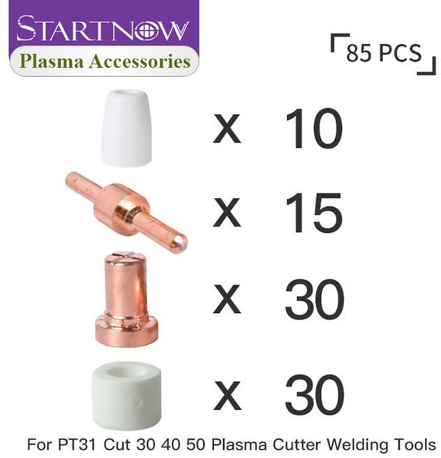 플라즈마 절단기 팁 Startnow 65pcs pt-31 플라즈마 노즐 실드 긴 전극 션트 키트 pt31 플라즈마 소모품 lg40 플라즈마 토치 커터 부품, 85개, 1개