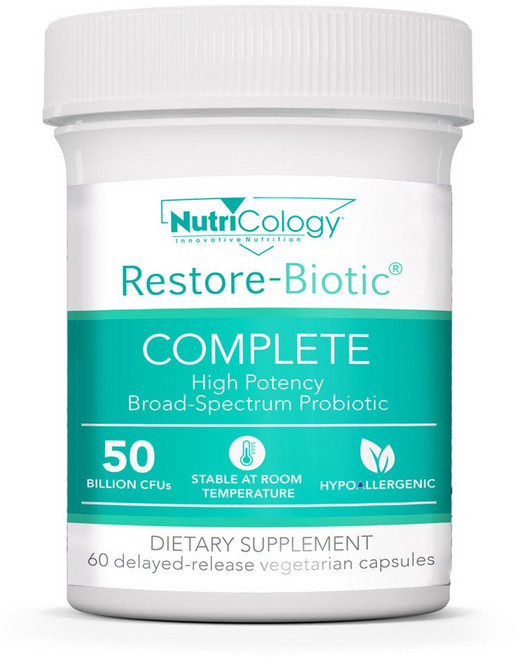 뉴트리콜로지 리스토어-바이오틱 컴플리트 하이 포텐시 브로드-스펙트럼 프로바이오틱 500억 CFUs 딜레이드 릴리즈 베지테리안 캡슐, 60개입, 2개, 60정
