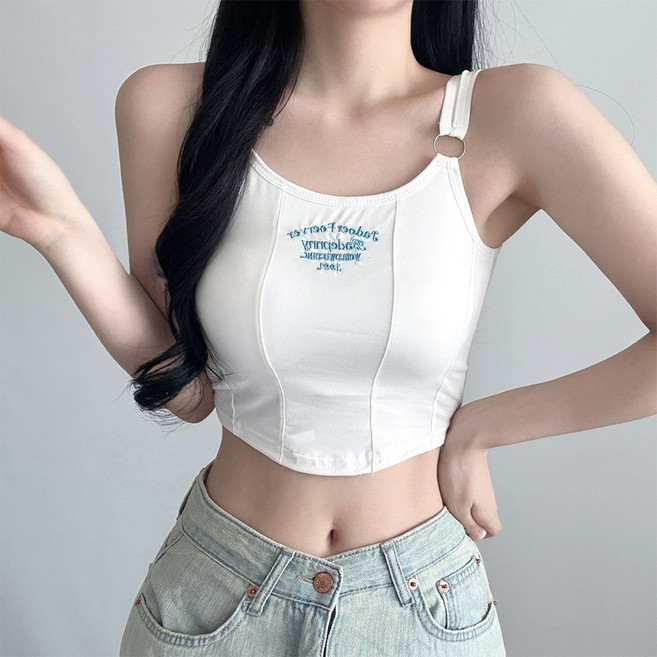 데이룸 여성 포레버 캡내장 레터링 브라탑 끈나시 튜브탑 크롭 민소매 나시티