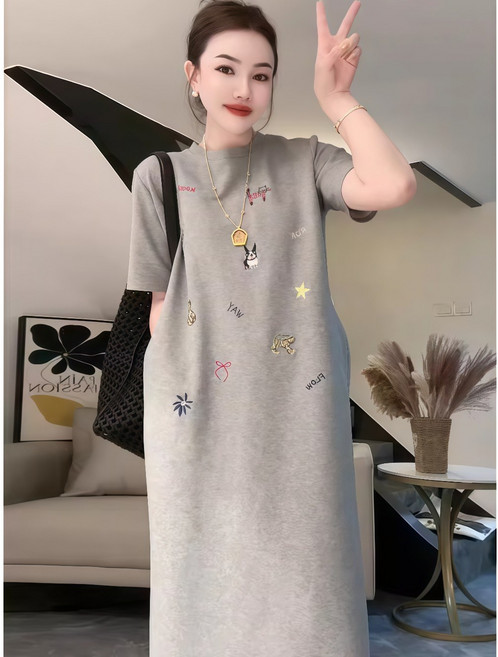 ZAJA 빅사이즈 루즈핏 롱 원피스 라운드 여름 나른한 캐주얼