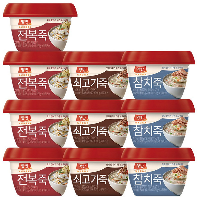동원 양반 전복죽 4개+쇠고기죽 3개+참치죽 3개 총 10개, 287.5g, 1세트
