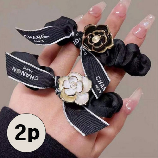 공주마마/럭셔리한블랙앤화이트로즈헤어슈슈(2개세트)