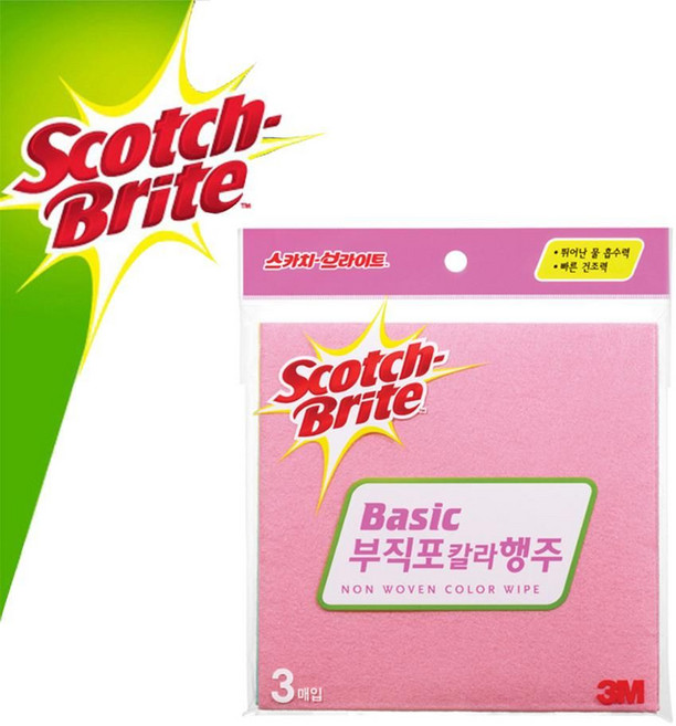 [2개묶음] 스카치 브라이트 부직포 칼라 행주 3매입 3M 스카치브라이트 gt0+069RP