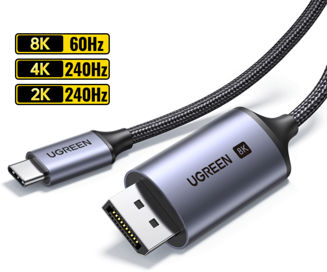 UGREEN USB C8K 디스플레이 포트 1.4 맥북 호환 프로 아이패드 호환용 썬더볼트 호환 3/4 호환 케이블 32.4, 8K Metal Grey_1m, 03 1m, 1개
