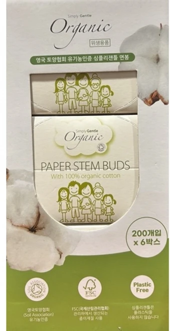 심플리 잰틀 유기농 면봉 200개입, 6개, 유기농면봉 200개입 - 쿠팡