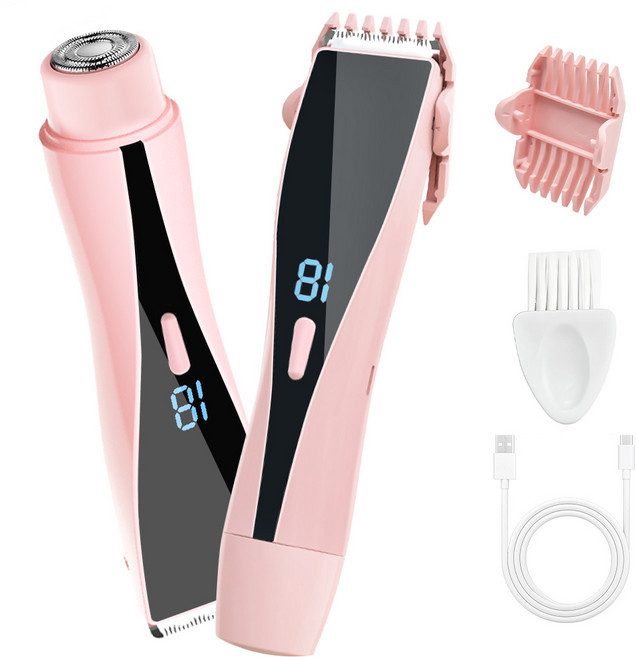 AURRA 2in1 브라질리언 제모기 LED전량표시 모근제거남녀겸용 겨드랑이 비키니라인 Y존, 트리머, 핑크