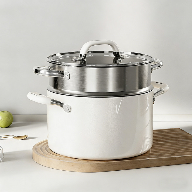 호밍사이 304스테인레스 다용도 찜냄비 세라믹코팅 실리콘 양수 손잡이 인덕션 적용 찜냄비 국솥, 1개, 26cm