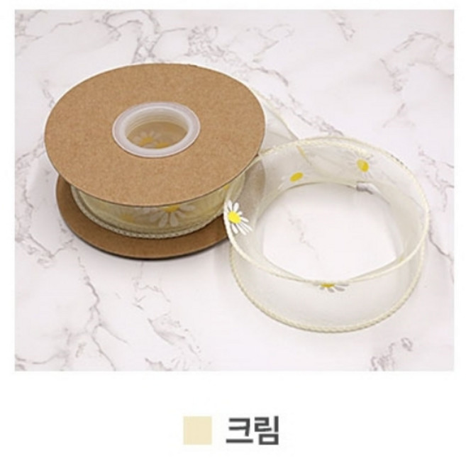 세모쇼핑백 패턴 공단리본 선물 포장리본 데이지, 데이지 공단리본, 40mm X 9M, 크림