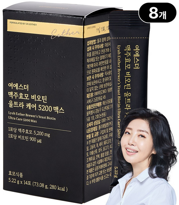 [국민영양 프로젝트] 여에스더 맥주효모&비오틴 울트라 케어 5200 맥스 (국내 최대 함량 맥주효모&비오틴 3 000%), 14회분, 8박스