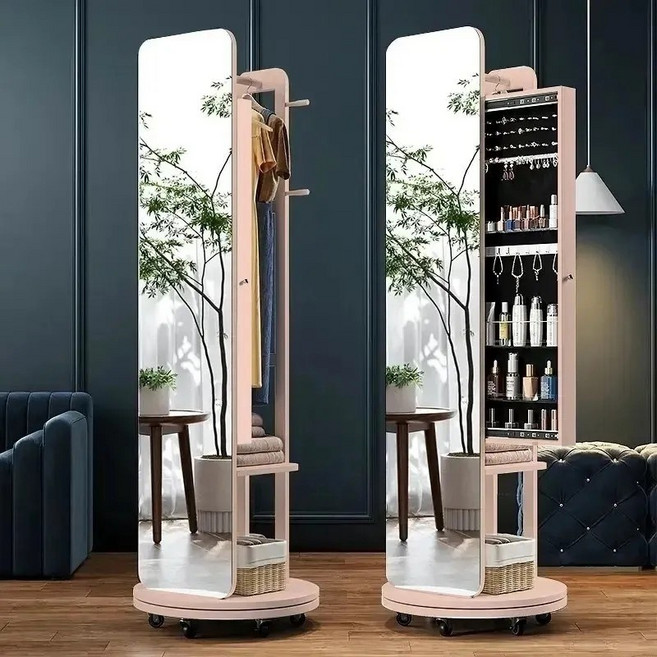 우드수납장 전신거울 전신거울수납장 전신거울화장대 원목수납장 화이트, 1715B 흰색 원목 (회전+캐비닛)