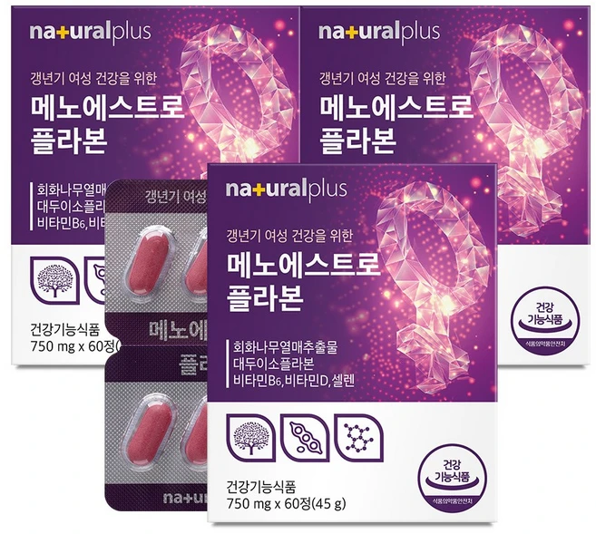 내츄럴플러스 여성 갱년기 메노에스트로 플라본 / 회화나무열매추출물 이소플라본, 60정, 3박스 - 쿠팡