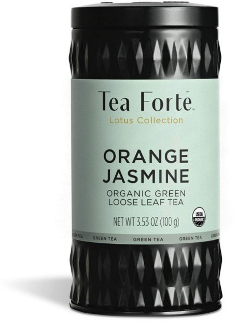 Tea Forte 티 포르테 벚꽃 유기농 녹차 35-50 컵 2.82 온스 루스 리프 캐니스터 미국 티백, Orange Jasmine, 1개
