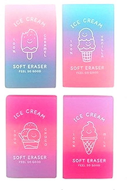 [어반굿즈] 산뜻한 네온 컬러 아이스크림 모양 소프트 지우개, 핑크네온, 6개