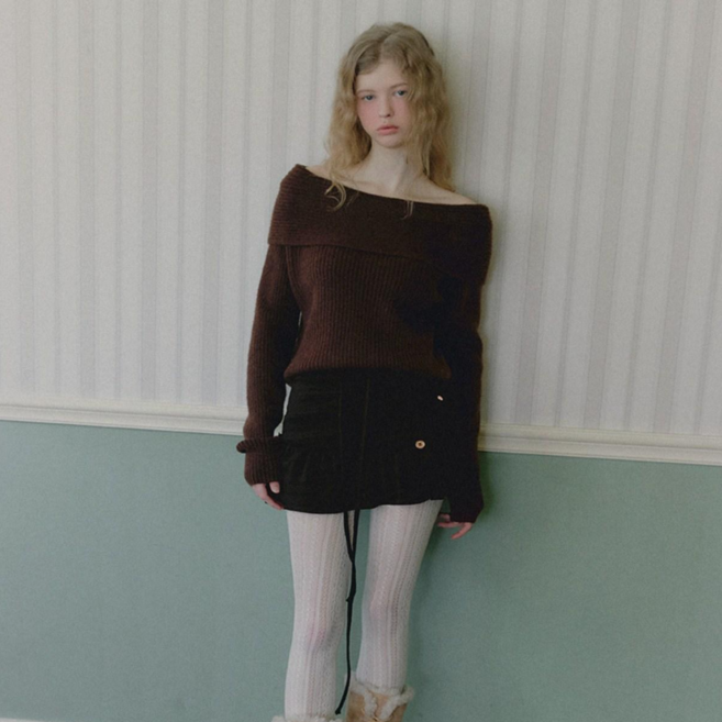 [TWEE] 엘딘 오프숄더 골지 긴팔 니트