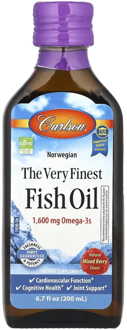 Carlson 노르웨이산 피쉬 오일 천연 믹스 베리 맛 1600mg 200ml(6.7fl oz), Carlson노르웨이산최고급피쉬오일천연믹스베리맛1600, 1개, 200ml - 쿠팡